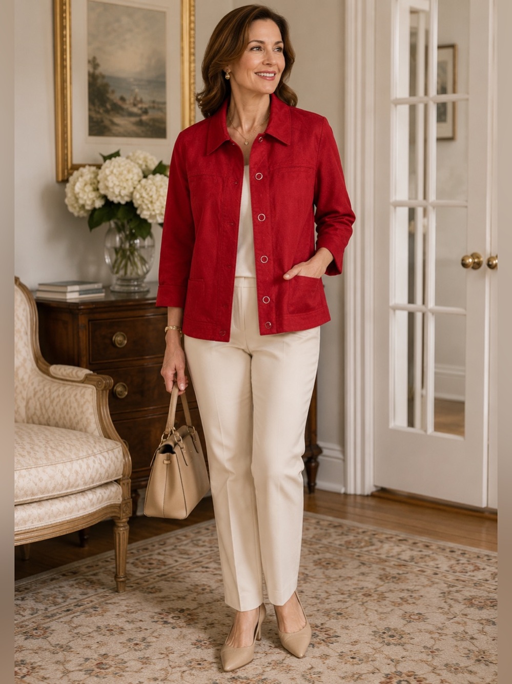 NWOT Coldwater Creek Brick Red Faux Suede Snap Front Jacket Size 8